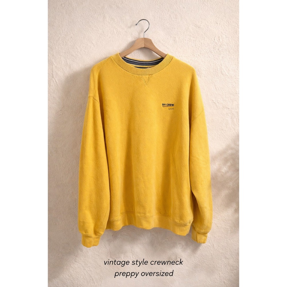 Yellow Crewneck Sweatshirt XL Oversized Preppy Minimal Ivy Crew‎ Sport